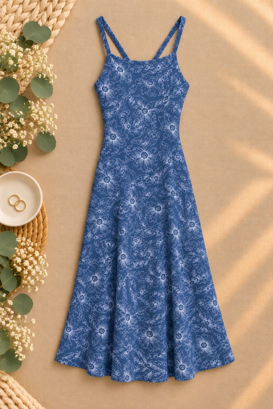 Pact Organic Cotton Fit & Flare Midi Dress Midnight Garden Floral Cottagecore S